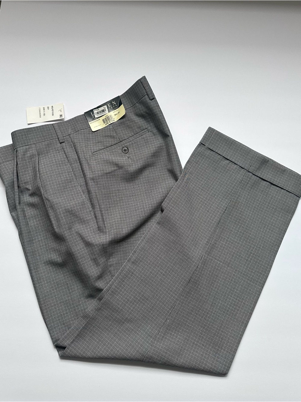 Ralph Lauren Men's Gray Micro-Check pleated -Front Dress pants